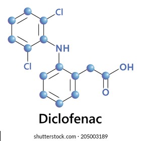 Diclofenac formula structure, vector medical illustration.