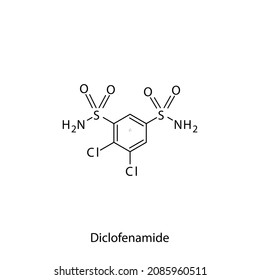 Diclofenamid-Molekularstruktur, flache skelettale chemische Formel. Carboanhydrasehemmer zur Behandlung von Glaukom. Vektorgrafik.