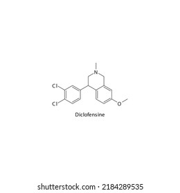 Diclofensine Molecule Flat Skeletal Structure, SNDRI - Serotonin Norepinephrine Dopamine Reuptake Inhibitor. Vector Illustration On White Background.