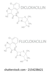 Dicloxacillin and flucloxacillin molecular skeletal chemical formula.