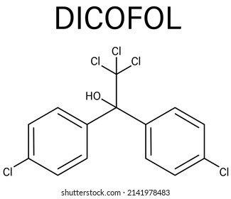 Dicofol organochlorine pesticide molecule. Skeletal formula.