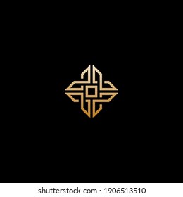 Dicorative circular gold letter L vector logo design