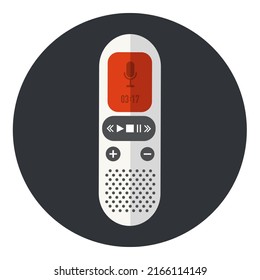 Dictaphone icon. Recorder icon. Journalist equipment. Voice recorder. Flat icon in circle isolated on white background. Vector icon