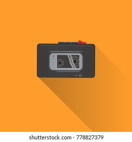 Dictaphone Or Tape Recorder Icon With Shadow On Orange Background Flat Vector Illustration