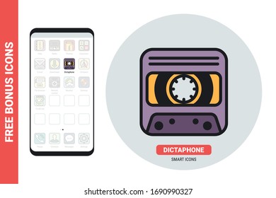 Dictaphone or voice recorder application icon for smartphone, tablet, laptop or other smart device with mobile interface. Simple color version. Contains free bonus icons