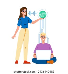 dictate voice search optimization  vector.  message recognition, mouth box, technology microphone dictate voice search optimization character. people flat cartoon illustration