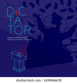 Dictator shadow man pictogram speech with podium isometric, Dictatorship behind control concept design illustration isolated on blue background with copy space, vector eps 10