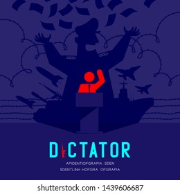 Dictator shadow man pictogram speech with podium isometric, Dictatorship behind control concept design illustration isolated on blue background with copy space, vector eps 10