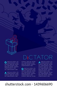 Dictator shadow man pictogram speech with podium isometric, Dictatorship behind control concept design illustration isolated on blue background with copy space, vector eps 10