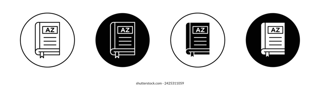 Dictionaries Icon Set. Vocabulary Grammar English Vector Symbol in a Black Filled and Outlined Style. Lexicon Enlightenment Sign.