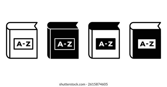 Dictionary Book Icons Black and White A Z Symbols Vector Design