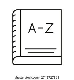 Dictionary Book Line Icon. Language Learning, Vocabulary Building, And Reference Guide Outline Symbol. Educational Resource For Students And Teachers. Editable Stroke. Isolated Vector Illustration.