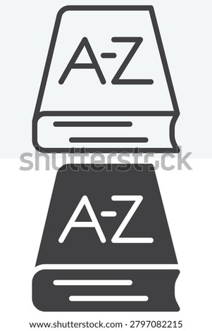 Dictionary book line and solid icon set with editable stroke, vector sign and symbol. Dictionary icon in outline and solid styles for words, reference and education.