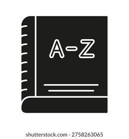 Dictionary Book Solid Icon. Alphabetical Reference, Vocabulary Building, And Language Learning Silhouette Symbol. Educational Resource. Isolated Vector Illustration.
