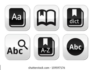 Dictionary book vector buttons set