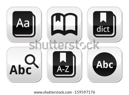 Dictionary book vector buttons set