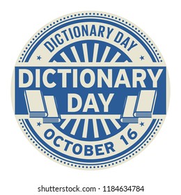 Dictionary Day, October 16, rubber stamp, vector Illustration