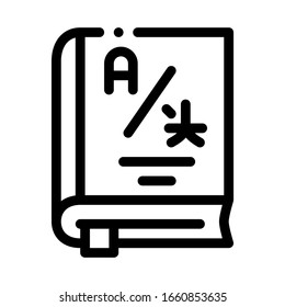 Dictionary Or Education Book Icon Thin Line Vector. Research Dictionary For Education And Study Foreign Words Concept Linear Pictogram. Monochrome Outline Sign Isolated Contour Symbol Illustration