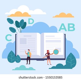 Dictionary electronic open book concept. Vector flat graphic design illustration