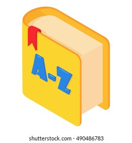 Dictionary of english language icon in cartoon style. Translate vocabulary symbol. Illustration of dictionary cartoon icon logo isolated on white