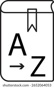 Dictionary icon with A-Z letters representing glossary, language guide, or vocabulary book with transparent background