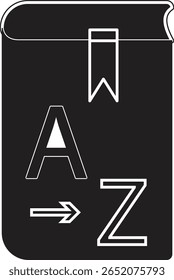 Dictionary icon with A-Z letters representing glossary, language guide, or vocabulary book with transparent background