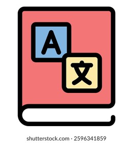 Dictionary icon in flat line style representing language vocabulary and reference material ideal for education learning and communication concepts.