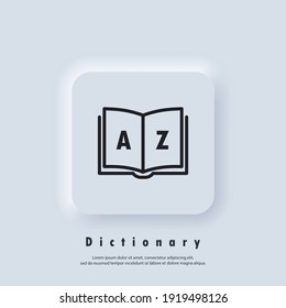 Dictionary icon. Glossary. Badge with book. Dictionary logo. Library icon. Vector EPS 10. UI icon. Neumorphic UI UX white user interface web button. Neumorphism