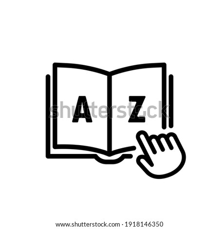 Dictionary icon. Internet education concept, e-learning resources, remote online courses. Glossary. Badge with book icon.