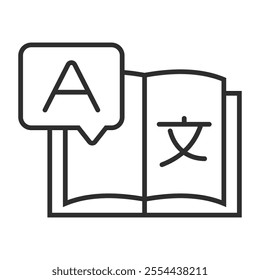 Dictionary icon, Language learning symbol outline icon, editable vector illustration and transparent graphic element. Isolated on white background