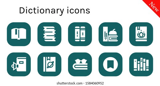 dictionary icon set. 10 filled dictionary icons.  Simple modern icons about  - Book, Books, Library, Bookmark