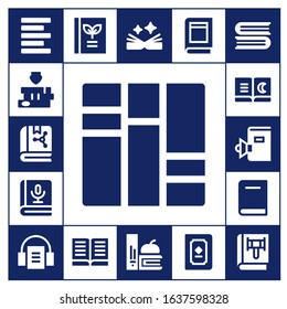 dictionary icon set. 17 filled dictionary icons.  Simple modern icons such as: Left alignment, Books, Book, Audiobook