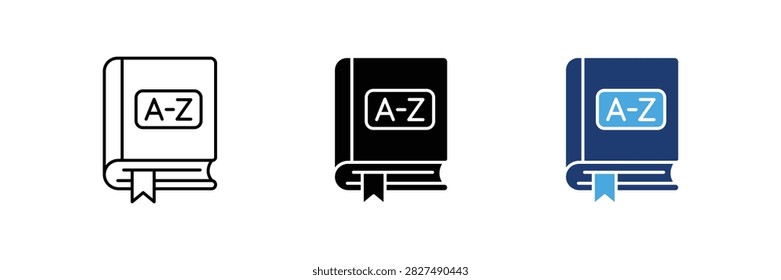 Dictionary icon set with A-Z alphabet book and bookmark vector illustration