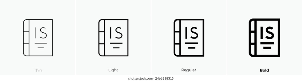 dictionary icon. Thin, Light Regular And Bold style design isolated on white background