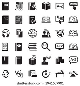 Dictionary Icons. Black Flat Design. Vector Illustration.