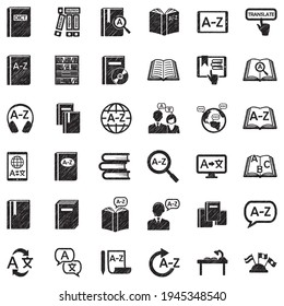 Wörterbuchsymbole. Black Scribble Design. Vektorgrafik.