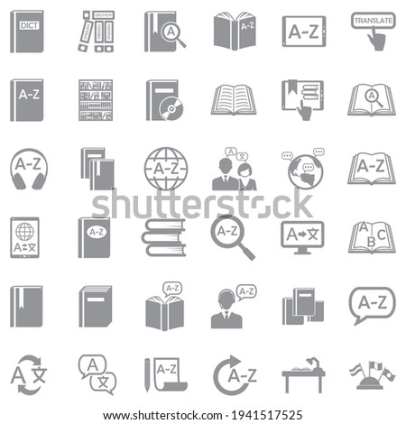 Dictionary Icons. Gray Flat Design. Vector Illustration.