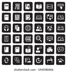 Dictionary Icons. Grunge Black Flat Design. Vector Illustration.
