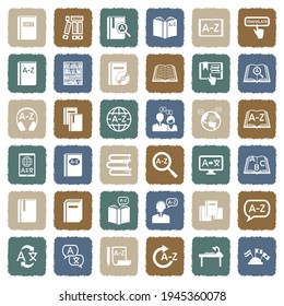 Dictionary Icons. Grunge Color Flat Design. Vector Illustration.