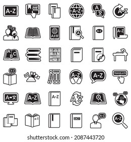 Dictionary Icons. Line With Fill Design. Vector Illustration.