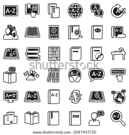 Dictionary Icons. Line With Fill Design. Vector Illustration.