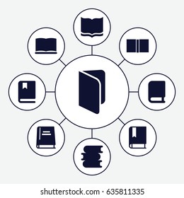 Dictionary icons set. set of 9 dictionary filled icons such as