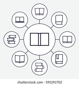dictionary icons set. Set of 9 dictionary outline icons such as 