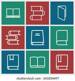 Dictionary icons set. set of 9 dictionary outline icons such as