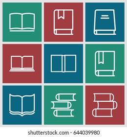 Dictionary icons set. set of 9 dictionary outline icons such as