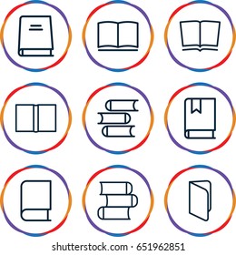 Dictionary icons set. set of 9 dictionary outline icons such as