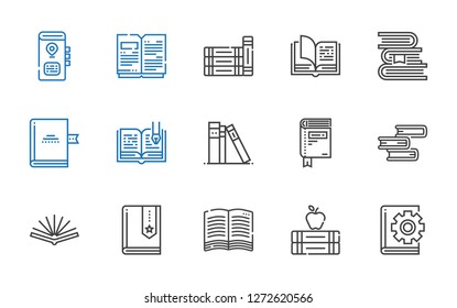 dictionary icons set. Collection of dictionary with book, books, open book, library. Editable and scalable dictionary icons.