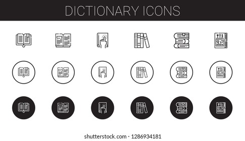 dictionary icons set. Collection of dictionary with book, open book, books. Editable and scalable dictionary icons.