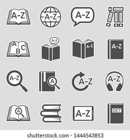 Dictionary Icons. Sticker Design. Vector Illustration.