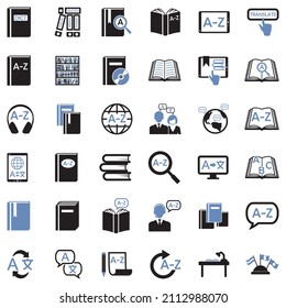 Dictionary Icons. Two Tone Flat Design. Vector Illustration.